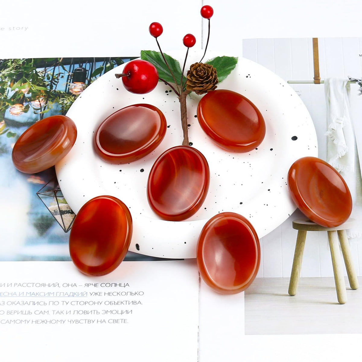 Nvzi Worry Stones Carnelian Crystal, Chakra Crystals and Healing Stones, Oval Palm Stone, Thumb Stone, Crystals for Beginners, Spiritual Gifts for Women, Meditation Accessories (1PCS)