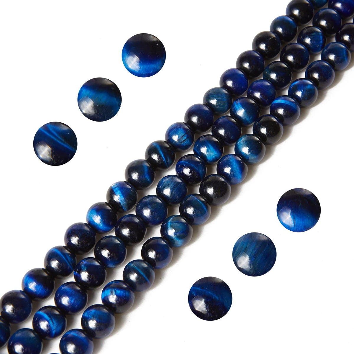 60pcs 6mm Blue Tiger Eye Beads Natural Gemstone Beads Round Loose Beads for Jewelry Making