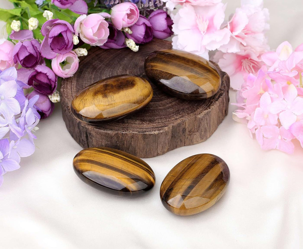 LAIDANLA Tiger's Eye 2.4" Large Palm Stone Healing Crystals Natural Gemstones Calming Effects Energy Balancing Reiki Polished Worry Stone Cleansing Protection Anxiety Stress Relief Therapy 1PC
