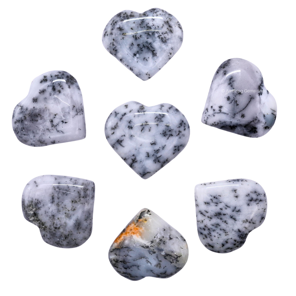 Amazing Gemstone Dendrite Opal Stone Heart - Pack of 2 Crystal Heart Stones Rocks - Corazones De Piedra Crystals and Healing Stones Heart Shaped Crystal - Stocking Stuffers Gifts