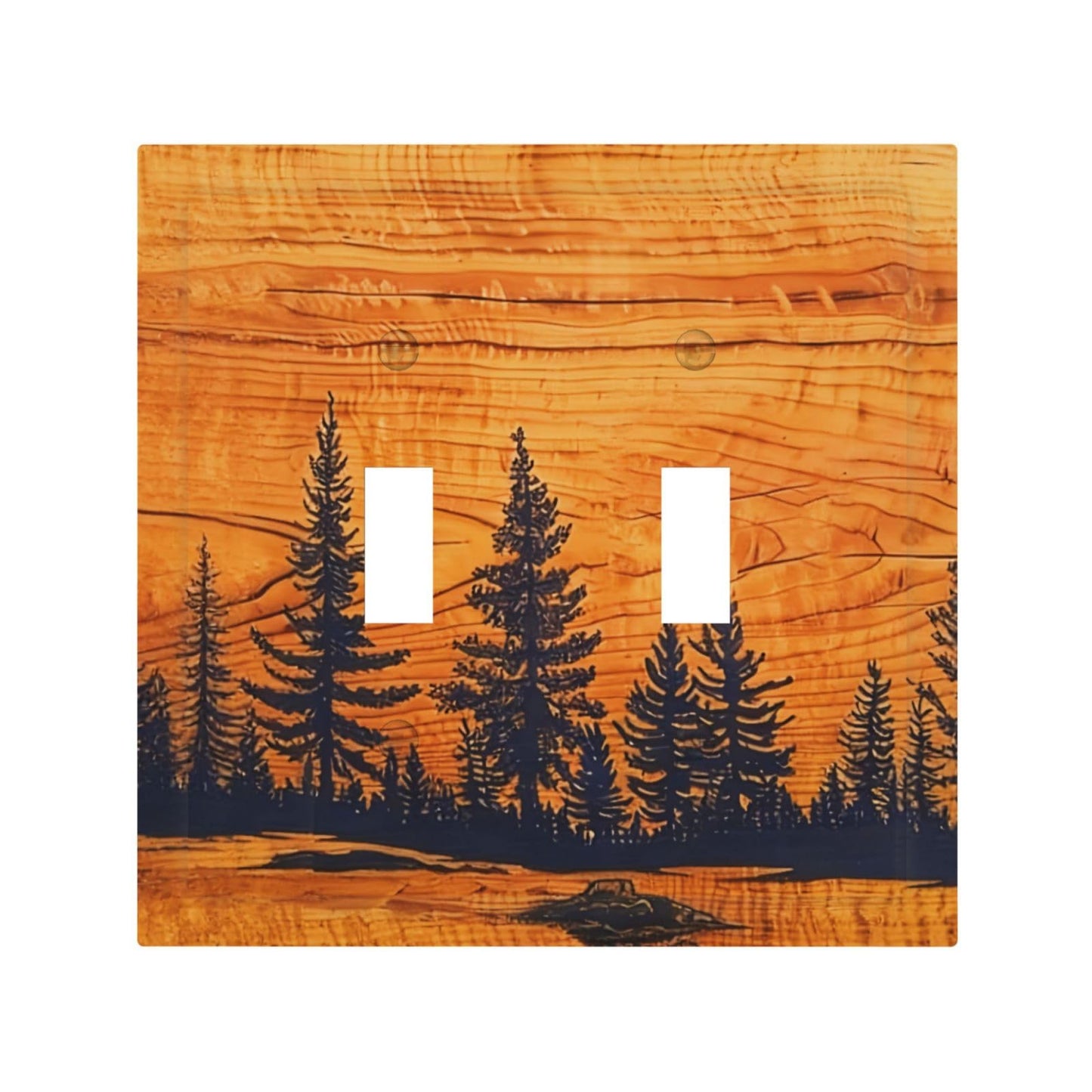 Country Farmhouse Brown Rustic Pine Tree Forest Woods Wooden 2 Gang Double Toggle Light Switch Cover Wallplate Decorative Outlet Covers Electrical Switchplate For Bathroom Bedroom Decor 5 * 4.9