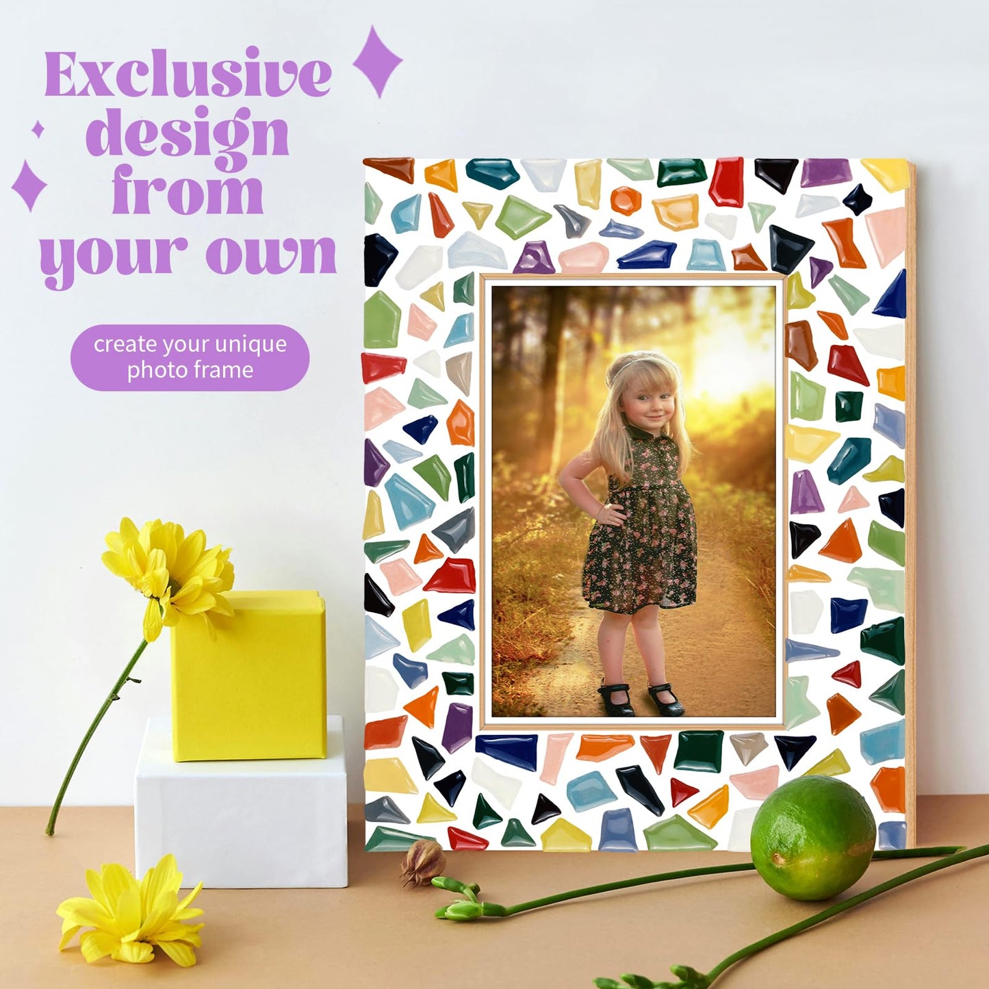 goldentime Decorate Your Own Mosaic Picture Frame - DIY Mosaic Craft Kits Fun Arts and Crafts for Adults Christmas Valentine Birthday Mother’s Day Gifts