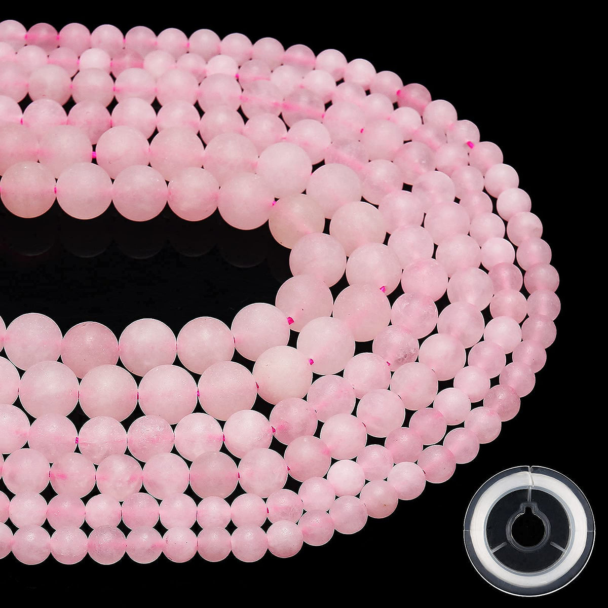 Natural Matte Pink Quartz Beads, 8MM Round Frosted Unpolished Loose Gemstone Beads for Bracelet Necklace Jewelry Making, Energy Stone Healing Power with Stretch Beading Cord