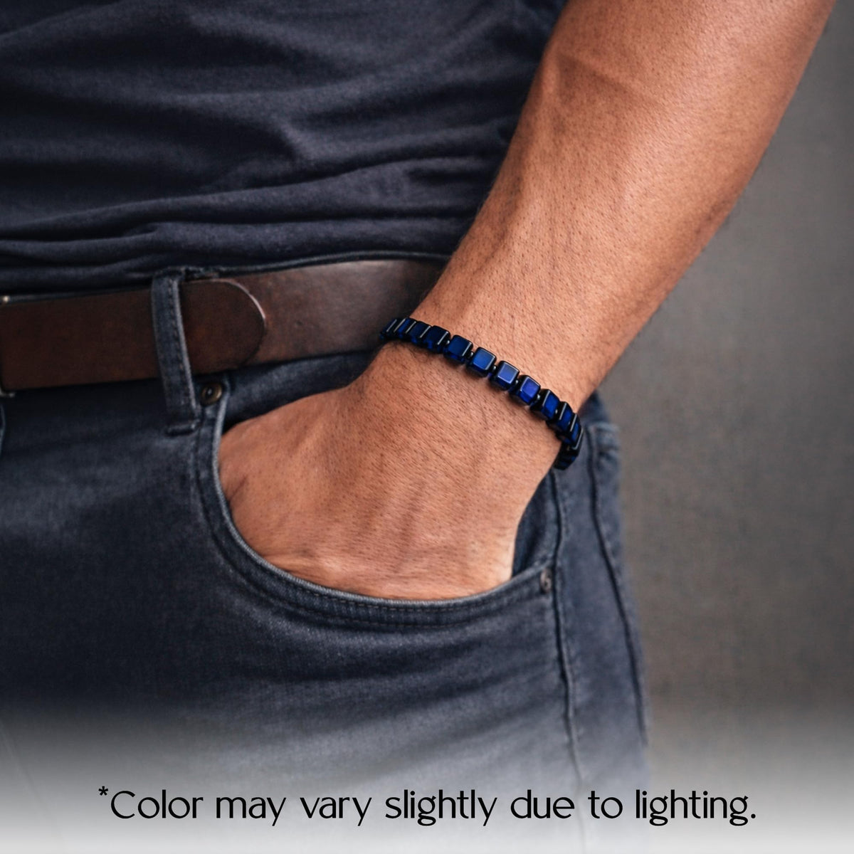 Amber by Mazukna Natural Blue Baltic Amber Bracelet for Women and Men – Stretch Wristband with Polished Cube Beads, Lightweight Unisex Jewelry Gift for Daily and Casual Wear (Blue)