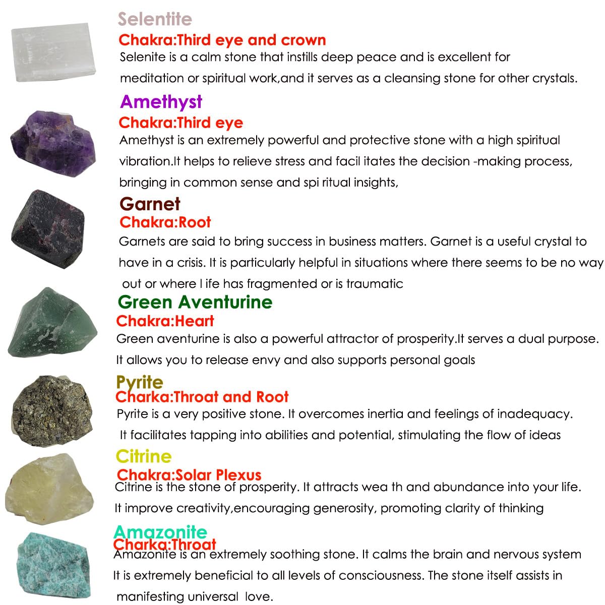 7Pcs Energy Crystals for Money and Success Manifestation Raw Crystals Set of Selenite,Green Aventurine,Citrine,Amazonite,Garnet,Pyrite,Amethyst (Crystals for Success and Money)