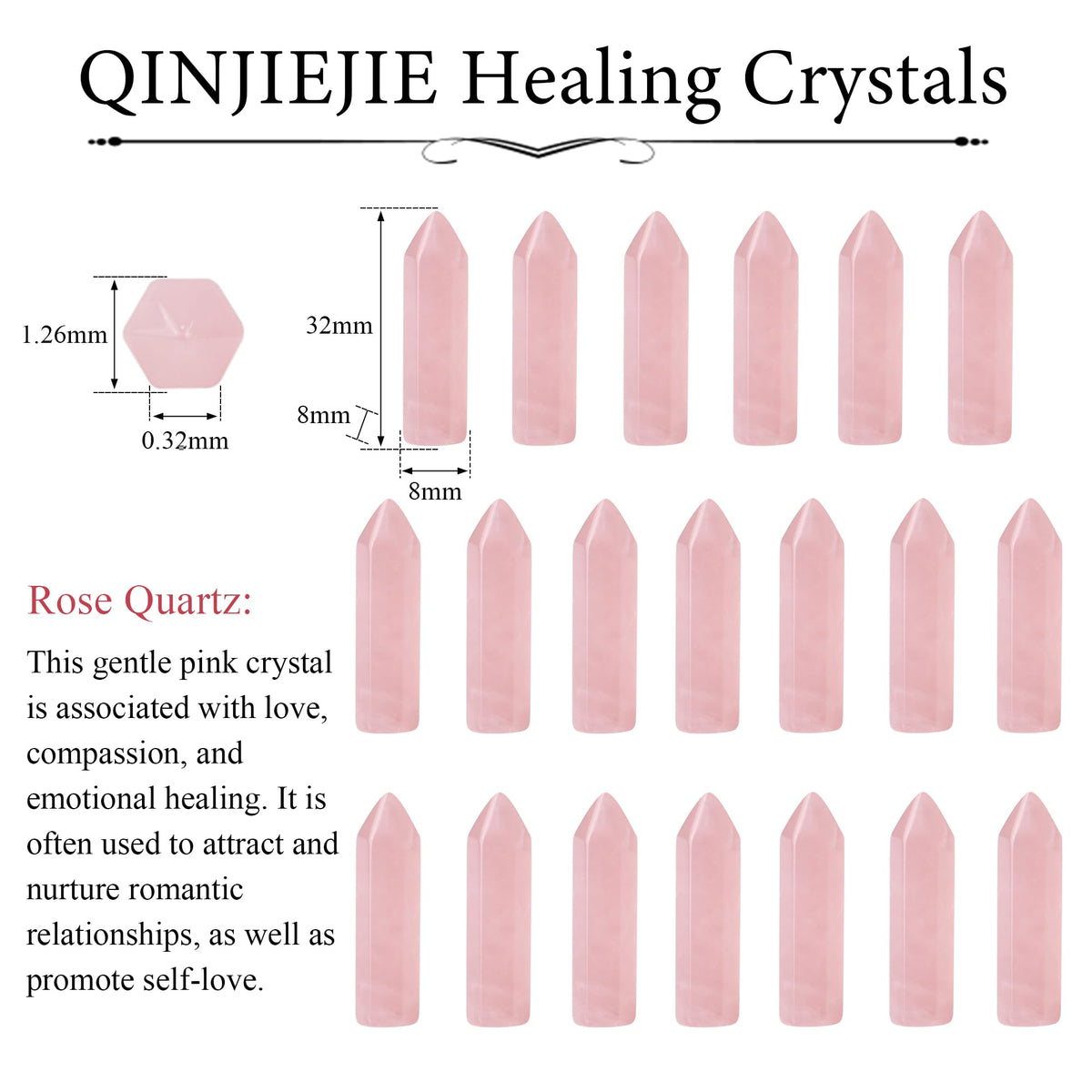 QINJIEJIE Rose Quartz 20 PCS Healing Crystals Stones Sets Wands Bulk Natural Pocket Crystal Towers Assorted Pointed Reiki Gemstones Polished Energy Meditation Chakra Gifts for Women Men