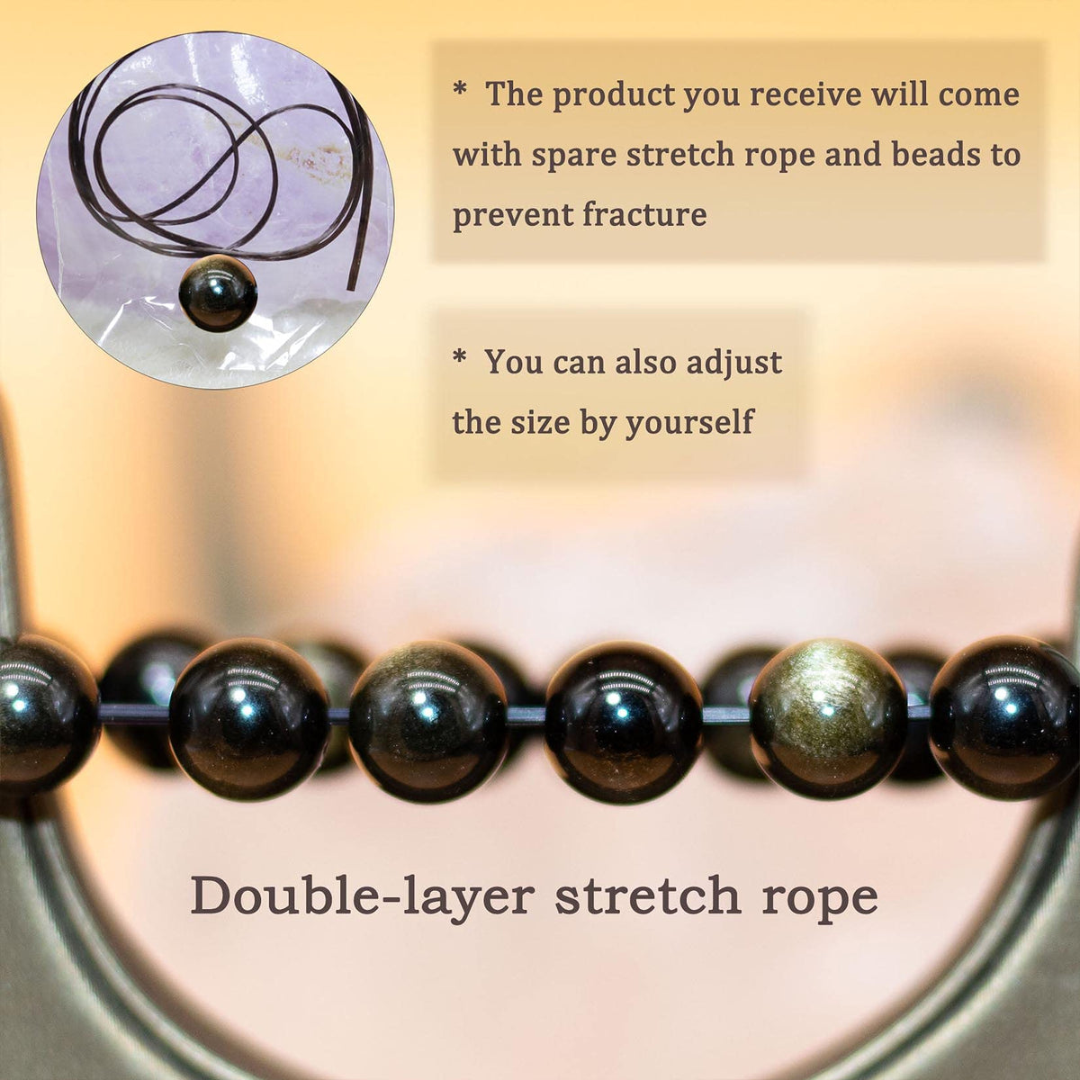DAZCOLO 8mm Natural Gemstone Stretch Bracelet, Handmade Unisex Crystal Bracelets for Meditation, Yoga, Spiritual Healing & Positive Energy (Golden Obsidian)