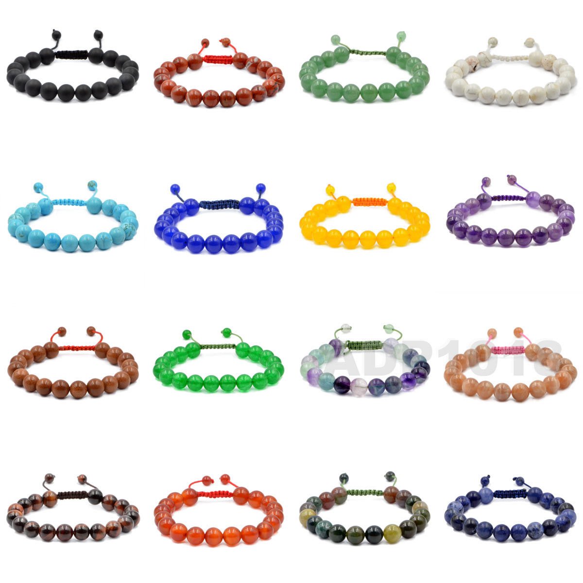 AD Beads Natural 8mm Gemstone Bracelets Healing Power Crystal Macrame Adjustable 7-9 Inch (Aquamarine)