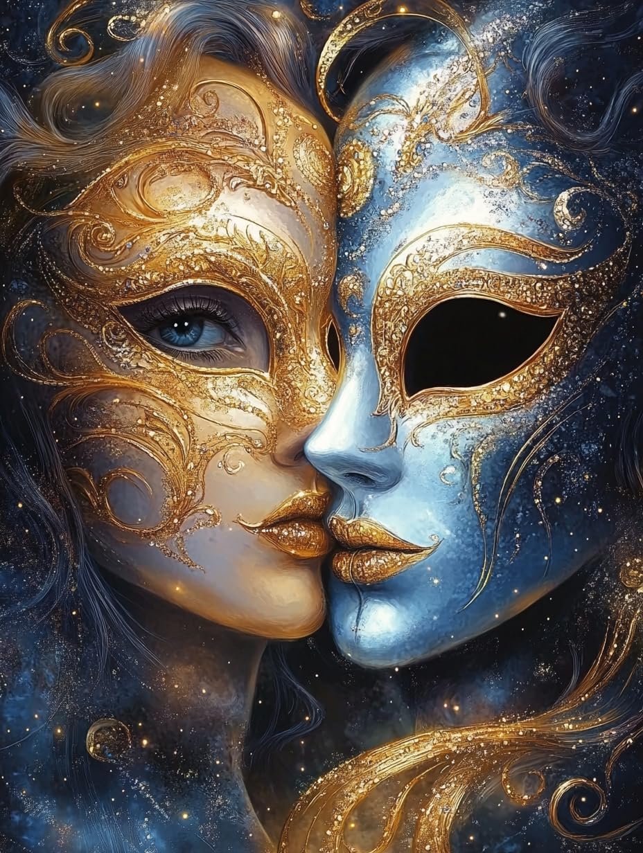 5D Zodiac Sign of Gemini with Masks Diamond Art 12x16 Inch Full Drill Diamond Painting Kits for Adults & Beginners - DIY Art Crafts for Relaxation and Home Wall Decor 1 2