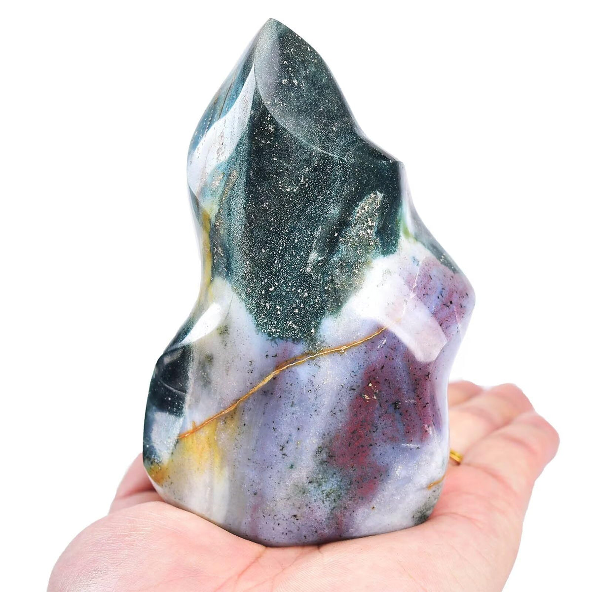 AMOYSTONE Ocean Jasper Flame Shaped Stone Towers Obelisk Natural Healing Crystal Quartz Reiki Energy Decoration Home Office Decor 0.6-1.0LBS