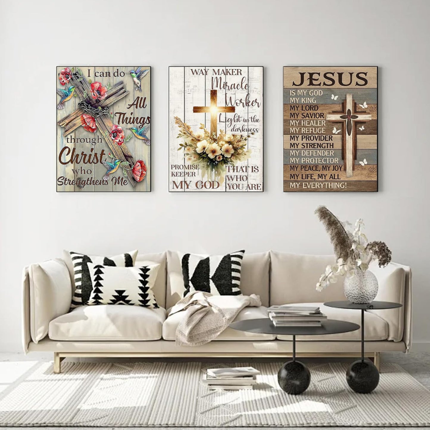 Diamond Art Kits for Adults Beginner, 3 Pack Christian Cross with Flowers Diamond Kits 5D Diamond Dots Gem Art Crafts with Tools Round Full Drill Funny Crafts for Home Wall Decor&Gift 12x16 inch