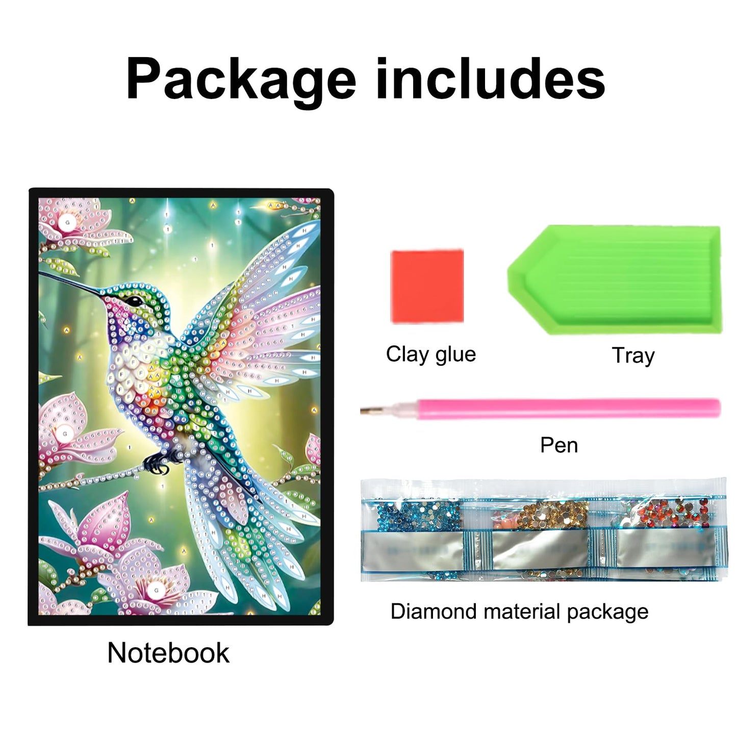 JISHSHAY Diamond Art Notebook Journal Diamond Painting Note Book Gem Art Sketchbook Gem Painting Blank Notebook Mosaic Kits for Adults Diary with Special Shape Drills 14.5×21cm/5.7×8.26in Hummingbird