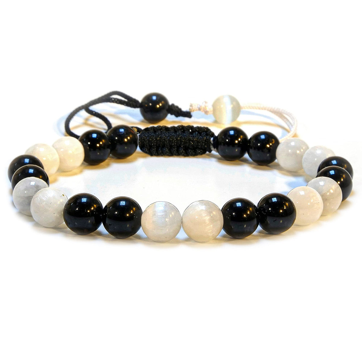 ANAYA AGATE Healing Crystal Bracelet – Chic Gemstone Bracelet for Men and Women – 8mm Round Bead Bracelets for Spiritual Healing, Protection, Positive Energy - Selenite Black Tourmaline