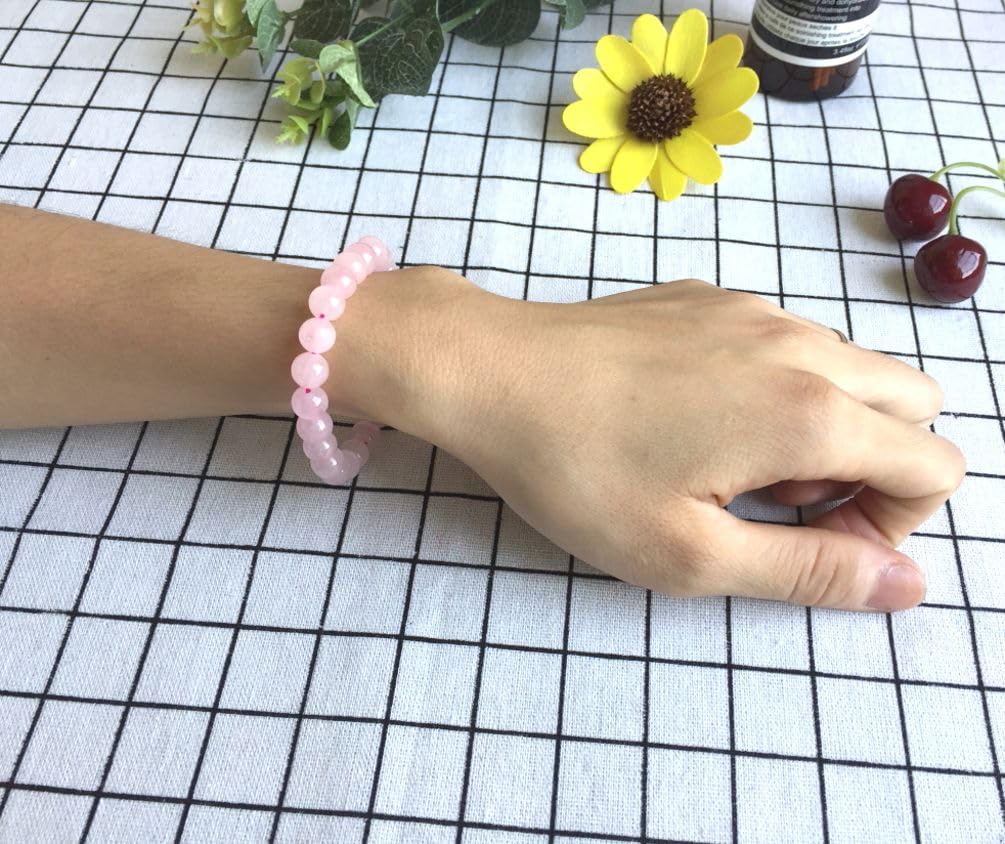 Adabele Real Natural Pink Rose Quartz Gemstone Beaded Bracelet 7.5 inch Stretch Chakra Healing Crystal Stone Jewelry Women Mom Gift (Unisex) GB8-B9