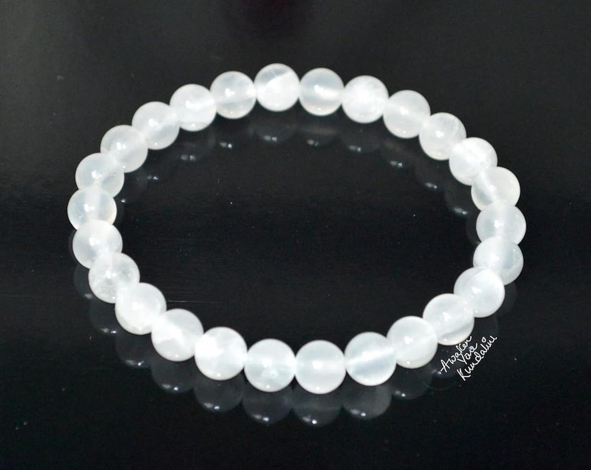 AWAKEN YOUR KUNDALINI Selenite Stretch Bracelet – 10mm Beads, Taurus & Gemini Birthstone