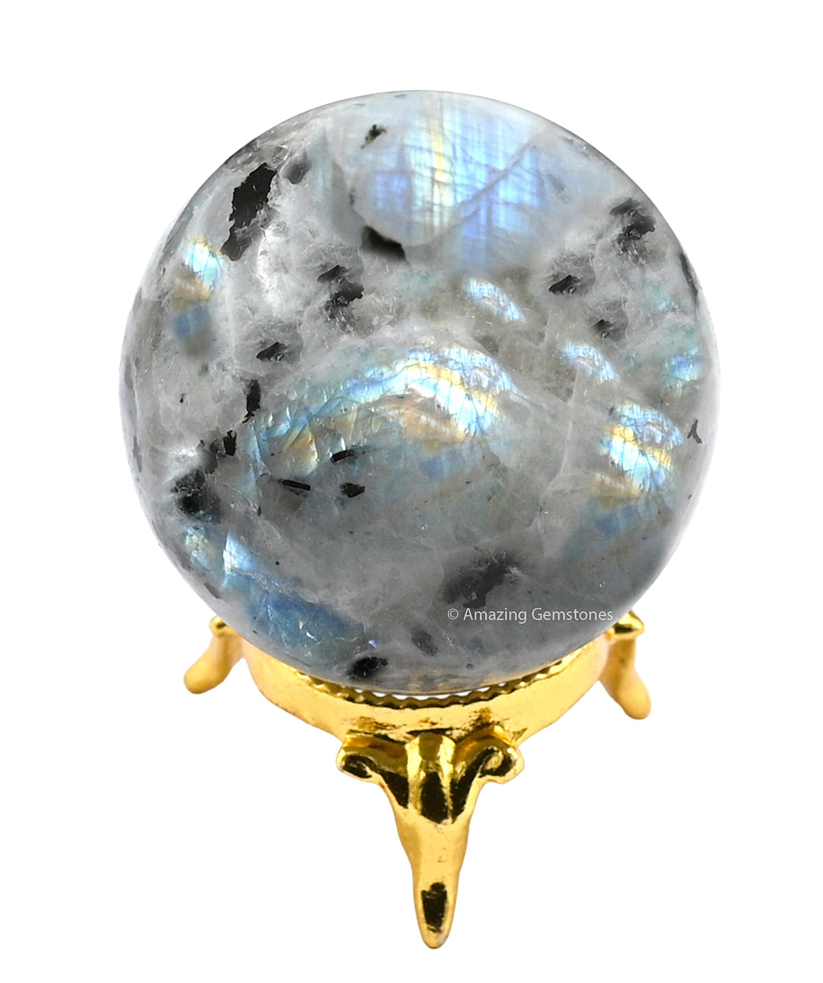 Rainbow Moonstone Crystal Sphere Round Ball with Sphere Holder Stand, Natural Healing Stone Sphere for Massage Meditation Crystal Grid Witchcraft Supplies Reiki Yoga