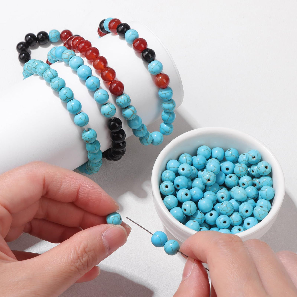 Risyfjew 50PCS 8mm Natural Turquoise Beads Gemstone Round Loose Beads for Jewelry Making Chakra Crystal Stone Beads for Bracelets Necklace Earrings Making Supplies (50pcs/Strand)