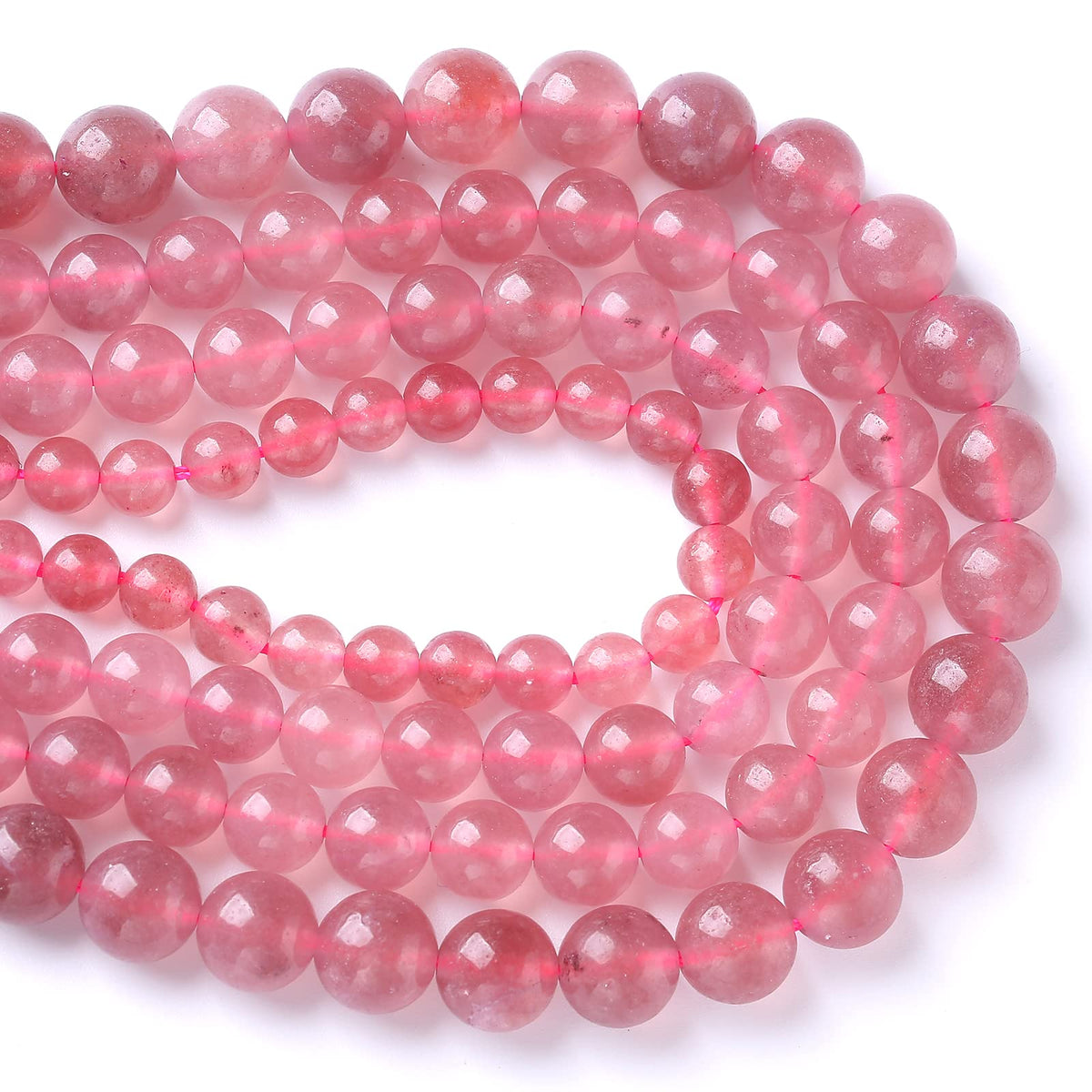 10mm 36pcs Natural Strawberry Quartz Crystal Jades Stone Beads for Jewelry Making DIY Bracelet Necklace Accessories 15" Energy Healing Power Stone Beads (Strawberry Quartz Crystal Jades, 10mm)