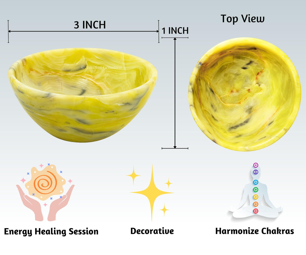 Serpentine Crystal Bowl - 3 Inch Decorative Bowls for Room and Home Decor - Gemstone Healing Crystals for Elegant Display, Positive Energy Balance and Gift