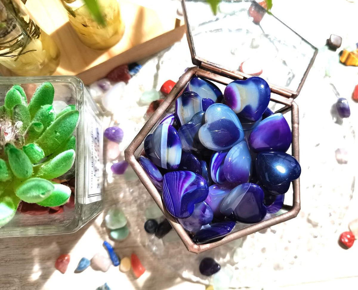 QINJIEJIE 20PCS Purple Agate Heart Stones Crystals Bulk Love Shaped Worry Stone Heart Rock Pocket Polished Palm Gems Crystal Reiki Balancing Wholesale Carved Stone Decor Gift