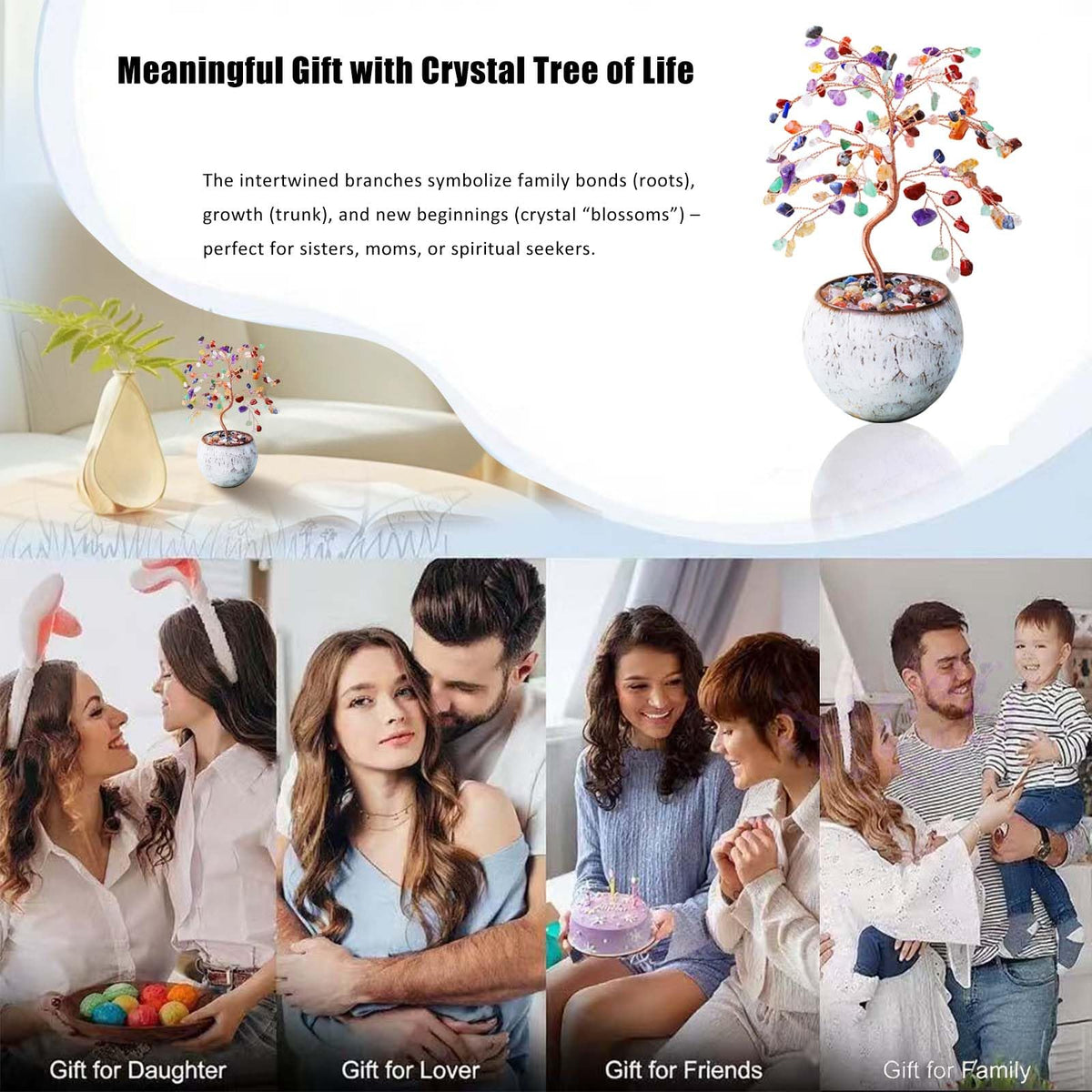 Runyangshi Chakra Crystal Tree of Life - 8" Large Natural Healing Crystal Tree, Bringing Money, Good Luck, Positive Energy for Home Decor, Feng Shui Gifts, Office Desk Ornament