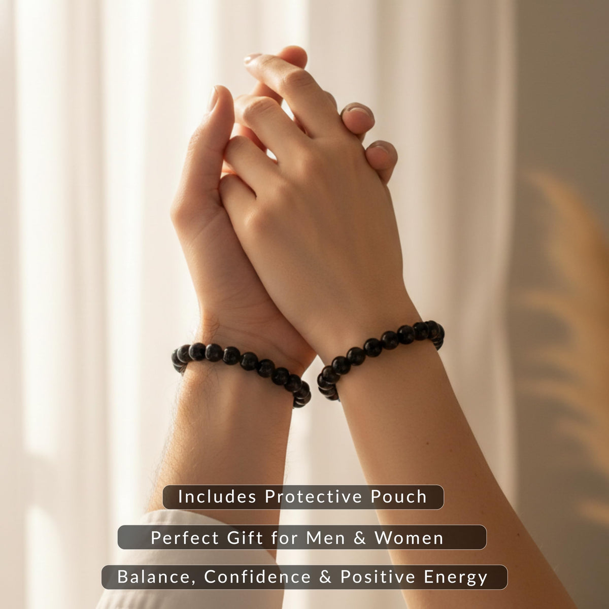 Cherry Tree Collection Black Tourmaline Beaded Bracelet – Genuine 8mm Gemstone Stretch Bracelet for Men & Women – Handmade Crystal Bracelet - (Black Tourmaline - M)