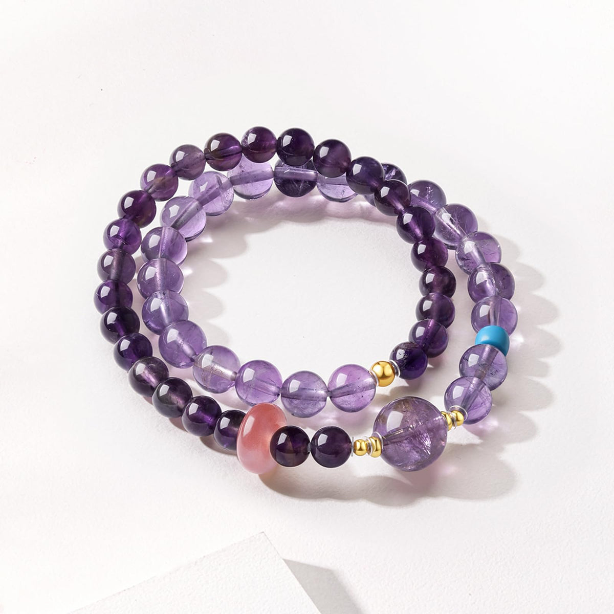 ZHOU LIU FU Sterling Silver Beaded Bracelets Natural Lucky Purple Gemstone Stretch Bracelet Circular Agate Beads Dainty Jewelry for Women Mom Daughter Birthday Anniversary 13.4"/34CM J1922133