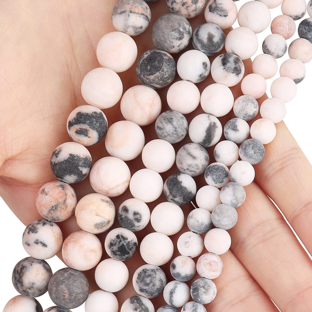 Natural Matte Pink Zebra Jasper Beads, 6MM Round Frosted Unpolished Loose Gemstone Beads for Bracelet Necklace Jewelry Making, Energy Stone Healing Power with Stretch Beading Cord