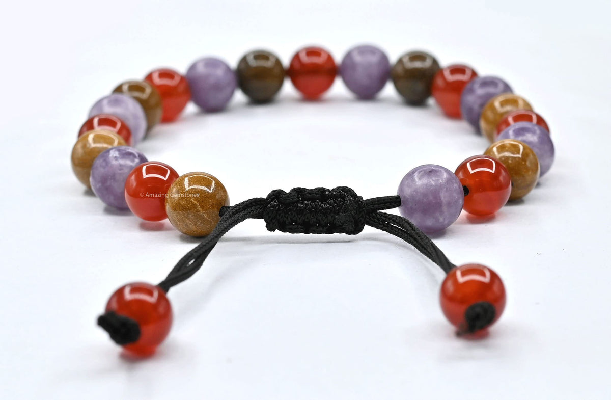 Amazing Gemstone Bracelet for Teens - Yellow Jasper Lepidolite Carnelian Bracelet Set for Men Women Healing Calming Anxiety Stress Relief Gifts Pulseras Para Hombres Mujer (Adjustable) (Teenagers)