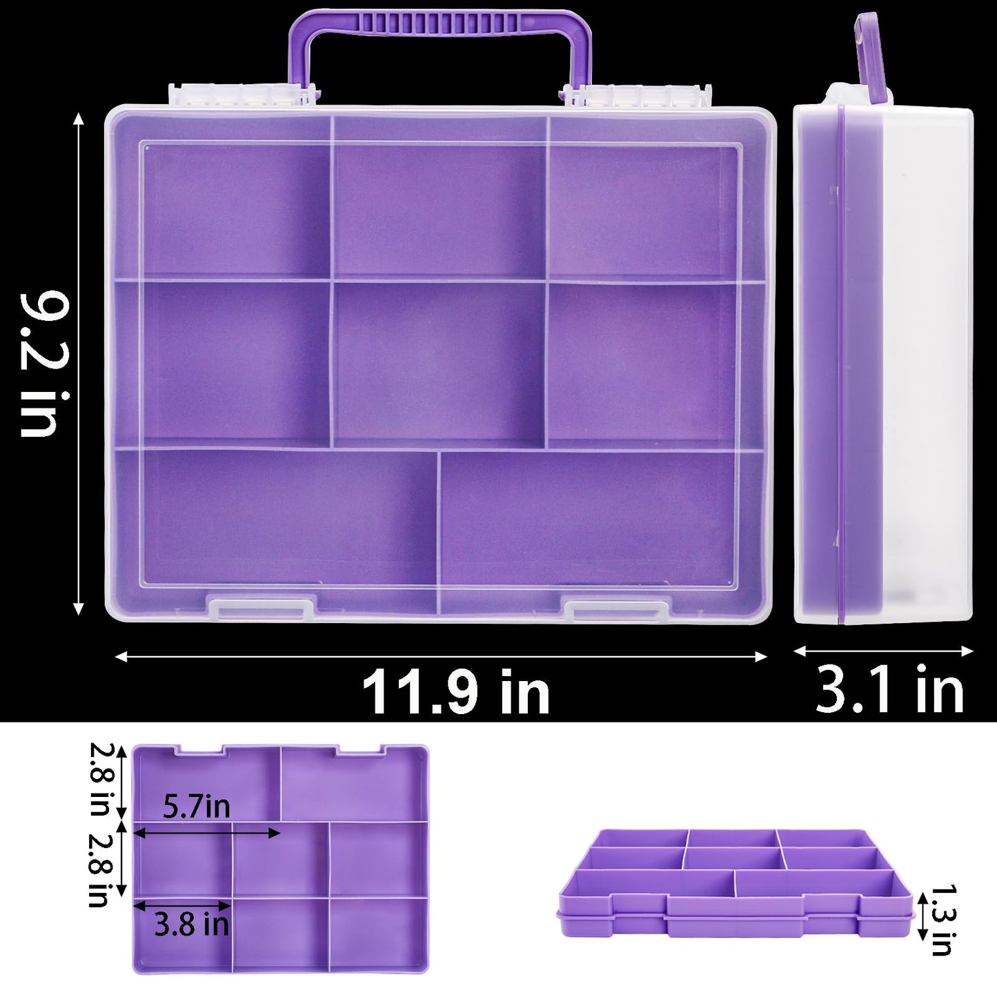 Okllen 2 Layers Plastic Organizer Container Box, 8 Compartments Bead Organizer Clear Craft Storage Box, for Art DIY Supplies, Sewing Tools, Jewelry, Fishing Tackle Box, 11.9x9.2x3.1inch