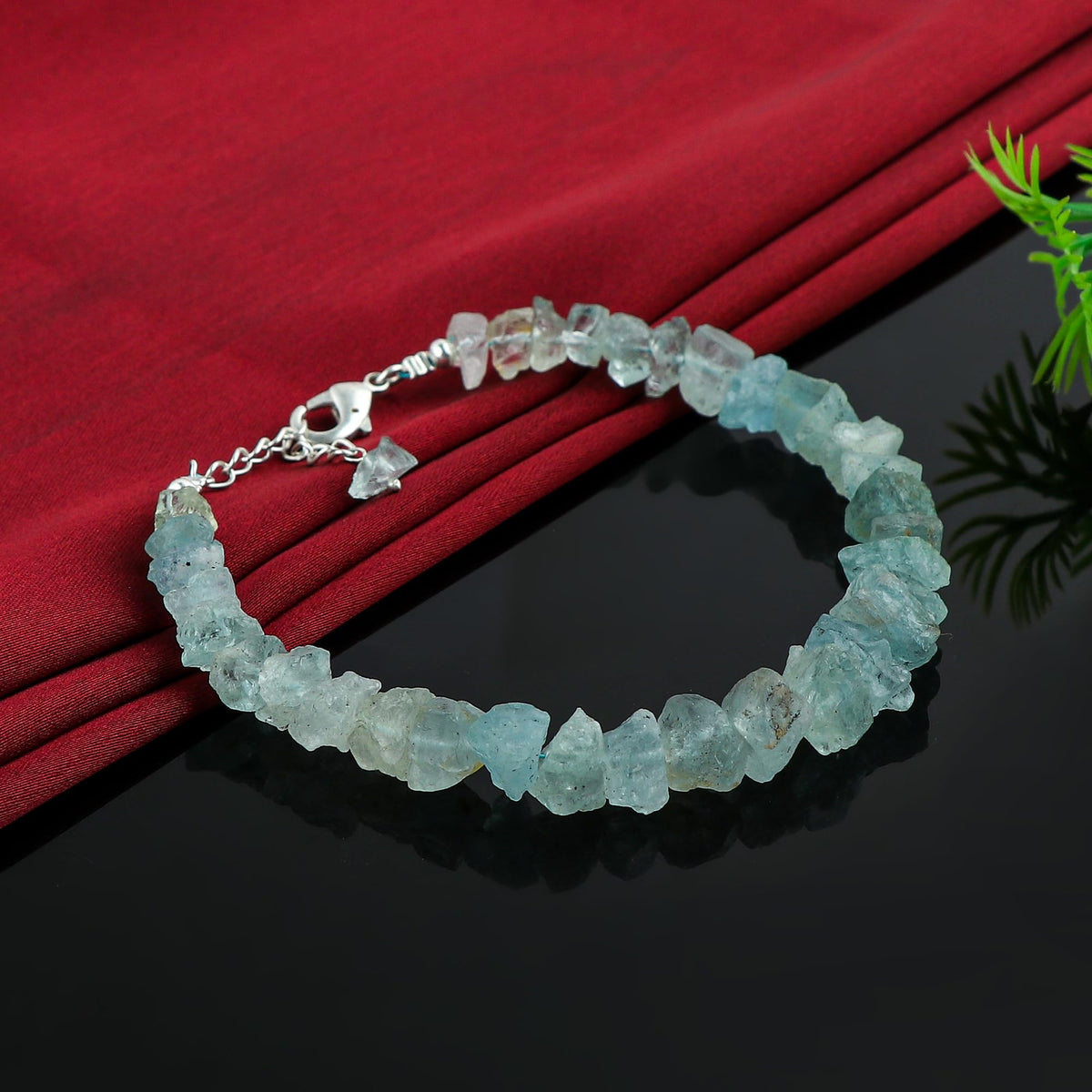 CRYSTALINES Natural Raw Aquamarine Gemstones Bracelets, Healing Crystals, Rough Stones, Handmade Women Jewelry, March Birthstones, Silver Chain-8inch, Christmas Women Gift
