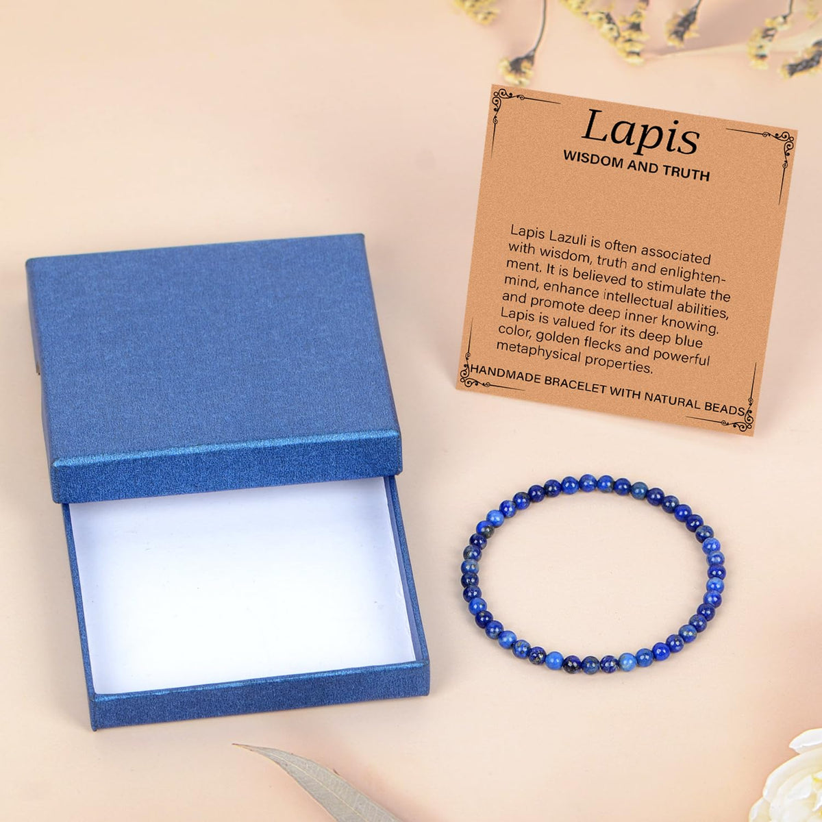 LPBeads Handmade Natural Gemstone Stretch Elastic 4mm Lapis Lazuli Bracelet Healing Crystal Round Stone Beads Jewelry Gifts for Women Men
