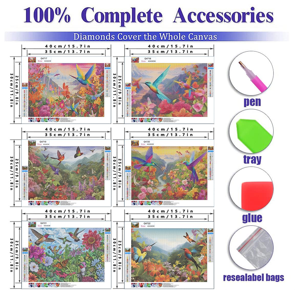 DOTSOPS Diamond Painting Kits Art Adults Painting Kit Crafts DIY 5D Diamond Art Packs Kits Full for Adults Beginner Home Wall Decoration Gift 11.8x15.7 Inches (6 Pack Flowers Bird)