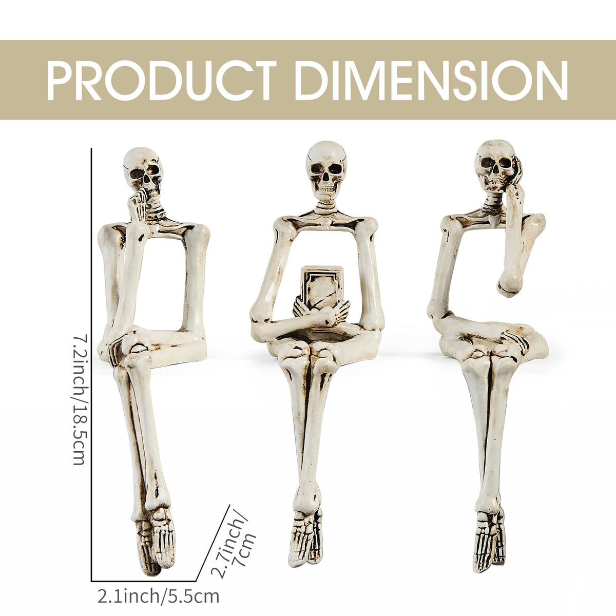 Octdays Skull Thinker Statues Halloween Decor, Indoor Small Resin Skull Collectible Figurines, Halloween Table Bookshelf Home Living Room Decorations (White)