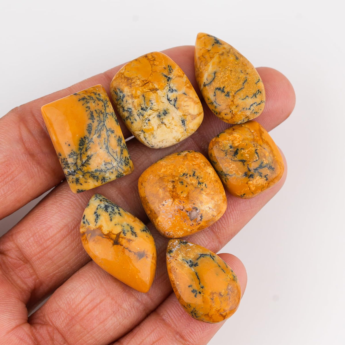 ColouredRocks (100 carats. YELLOW DENDRITE AGATE, Mix Shape, Cabochon Crystals, Loose Gemstone, Wholesale Polished Supply, Jewelry Making, DIY Craft, Gem Collection (8-9pcs.) (15-20mm. free size)