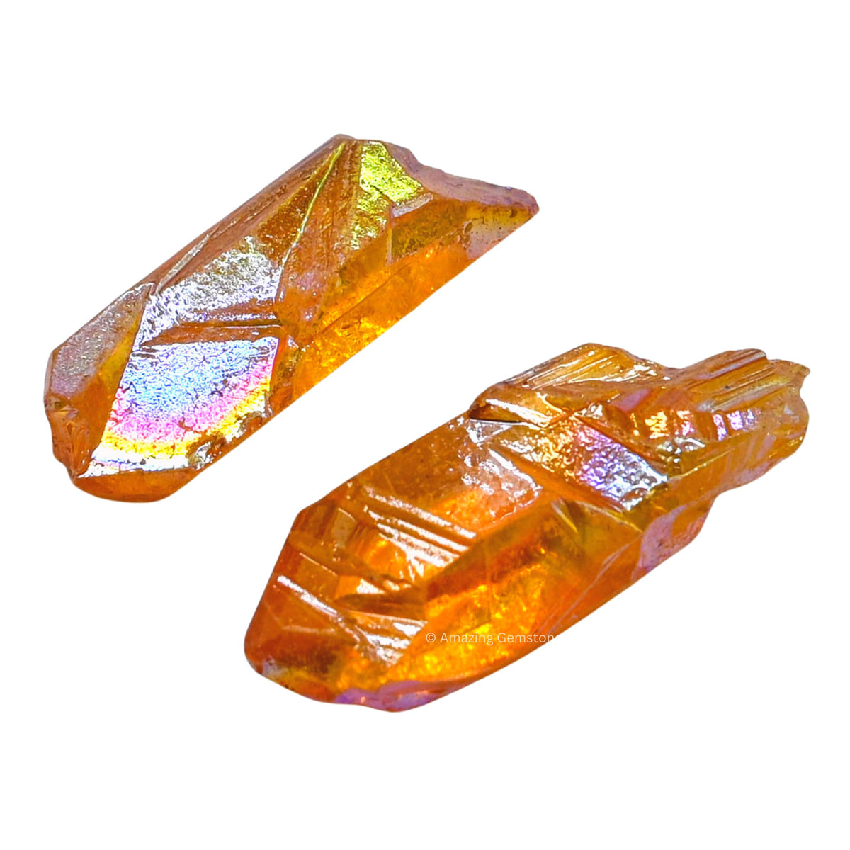 Amazing Gemstone 2 Pieces Tangerine Aura Quartz Raw Pencil Points Crystals and Healing Stones, Natural Rocks for Meditation and DIY Raw Point Stones and Crystals