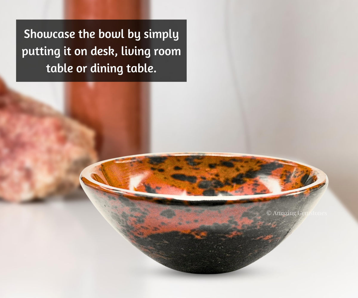 Mahogany Obsidian Crystal Bowl - 2 Inch Decorative Bowls for Room and Home Decor - Gemstone Healing Crystals for Elegant Display, Positive Energy Balance and Gift