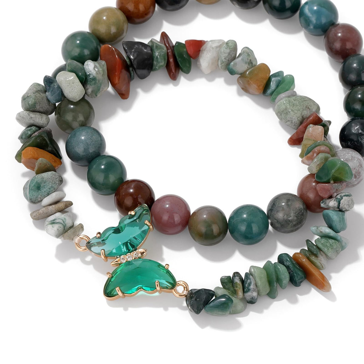 GolbalJew Indian Agate Beaded Bracelet for Women Healing Crystal Stone Beads Stretch Bracelets Butterfly Charms Jewelry Women Gift