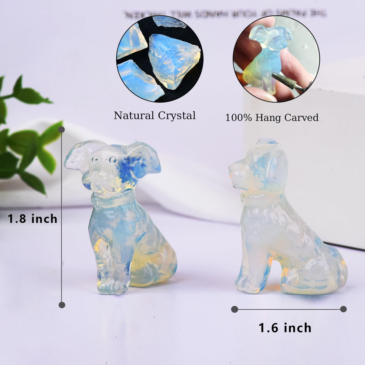 Ytbeoxk 1.8 Inch Opal Dog Crystal Figurines Home Decor,Hand-Carved Healing Crystals,White Dog Cute Puppy Statues Stone Energy Gemstones,in Bedroom Office Memorial Gifts for Women and Men