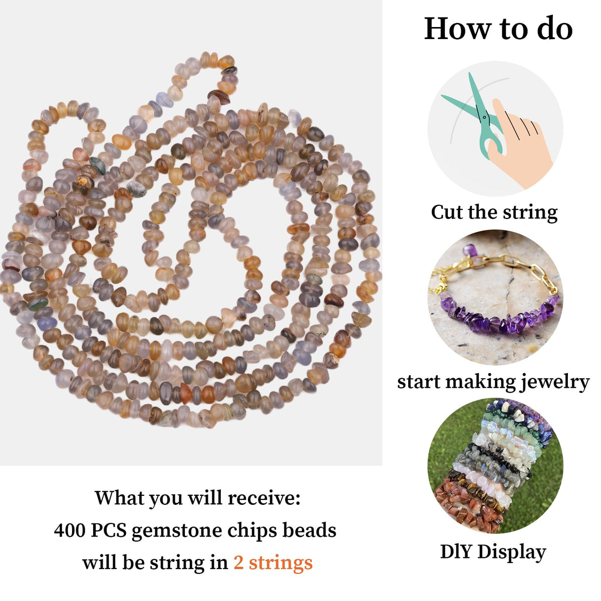 400pcs Natural Chip Stone Beads for Jewelry Making Blue Agate 5-8mm Irregular Gemstones Healing Crystal Loose Rocks Bead Hole Drilled for Ring Earrings Necklace Bracelet Making DIY Art Crafts