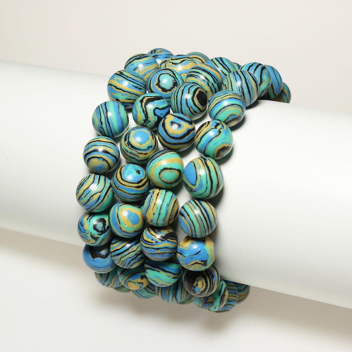 MJDCB Synthesis Colour Malachite Beads Beautiful Fashion Round Stone Beads for DIY Jewelry Making 15" (8mm, Blue- Gold - Black)