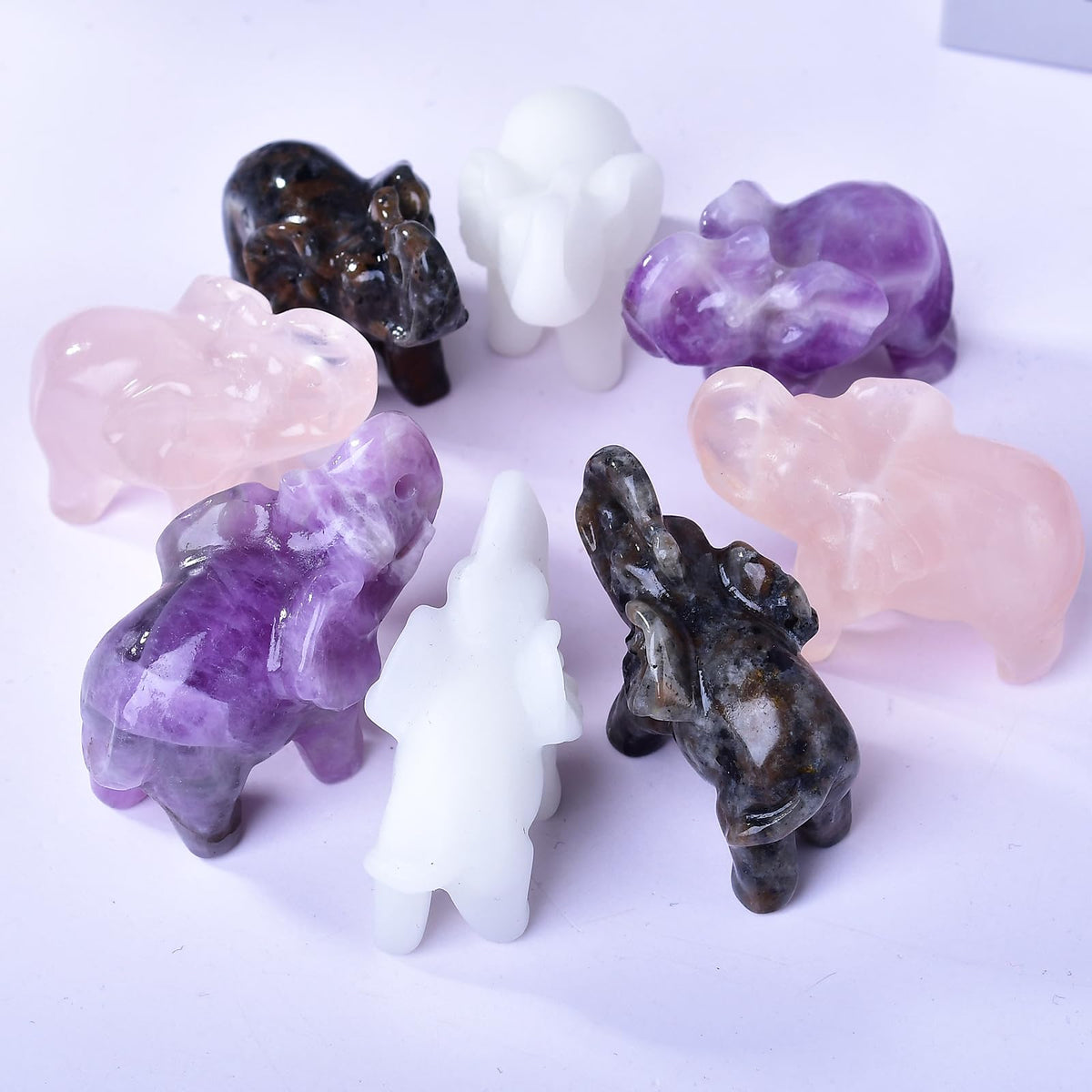 Ytbeoxk 1.8 Inch Amethyst Elephant Crystals Decor, Healing Crystal Cute Figurines, purple Elephant Gemstones Decorations Statue, Lucky Reiki Stones in Home and Office Meditation Gift for Women and men