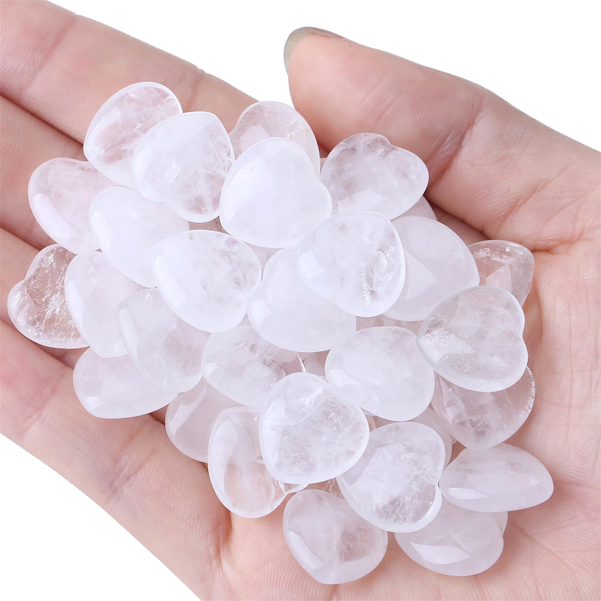 YATOJUZI 20PCS Clear Quartz Heart Healing Crystals Natural Clear Quartz Crystal Set White Love Stones Polished Stone Bulk Wholesale Mini Pocket Gemstones Reiki Energy Gifts for Women