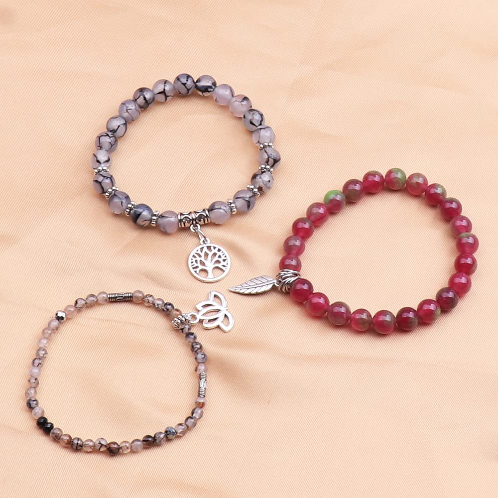 UEUC Tree of Life Yoga Healing Stone Bracelets, Multilayer Lotus Chakra Stone Reiki Bracelet Sets, Anxiety Crystal Natural Stone,for Women Stress Relief(#74)
