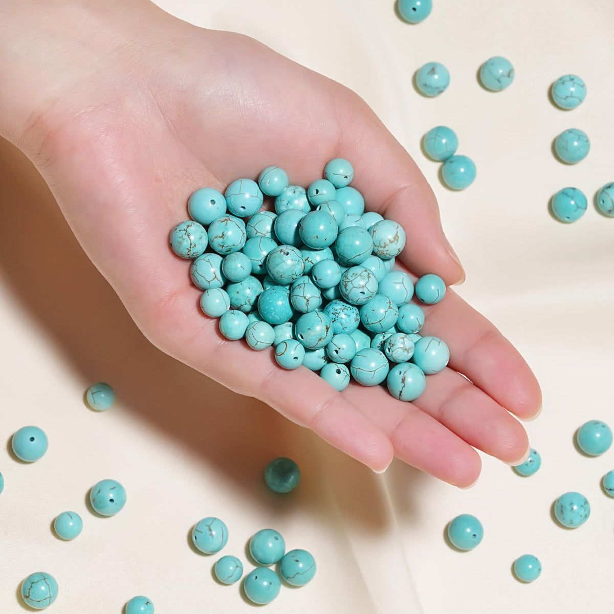 8mm Natural Blue Turquoise Gemstone Beads Polished Round Smooth Stone Beads for Bracelets Jewelry Making 15inch Loose Beads