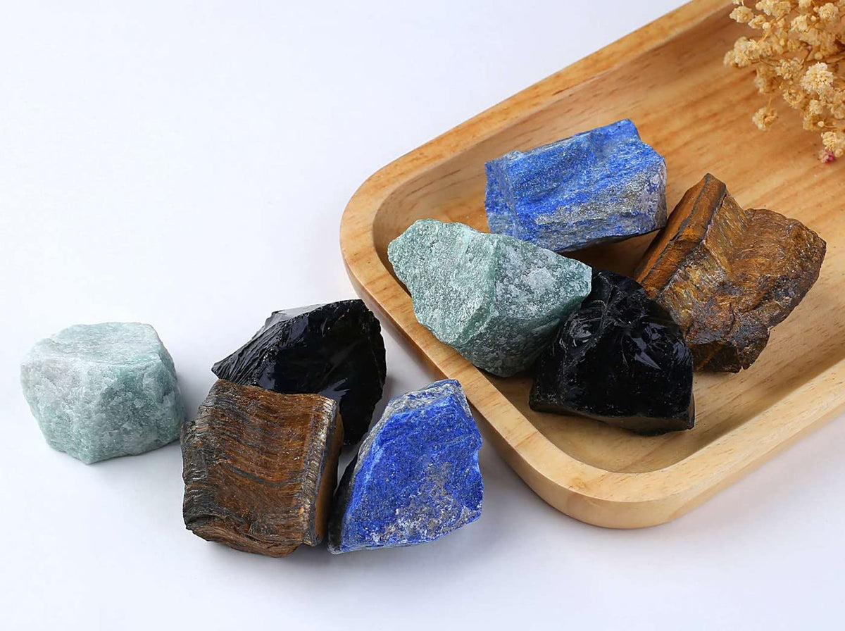 LAIDANLA 1lb 2" Bulk Mixed Stone Set Large Raw Crystals Lapis Lazuli Obsidian Tiger's Eye Green Aventurine Natural Rough Stones Crystals Healing Gemstones for Reiki Healing Tumbling Rocks