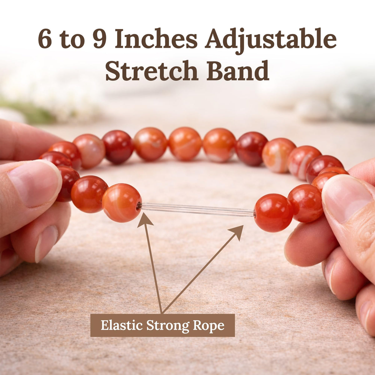 Elm City Direct 8mm Natural Stone Beaded Bracelet – Unisex Crystal Stretch Bracelets for Men & Women, Chakra & Healing Jewelry, Gift-Ready Beaded Bracelets (Red Sardonyx, 8mm)