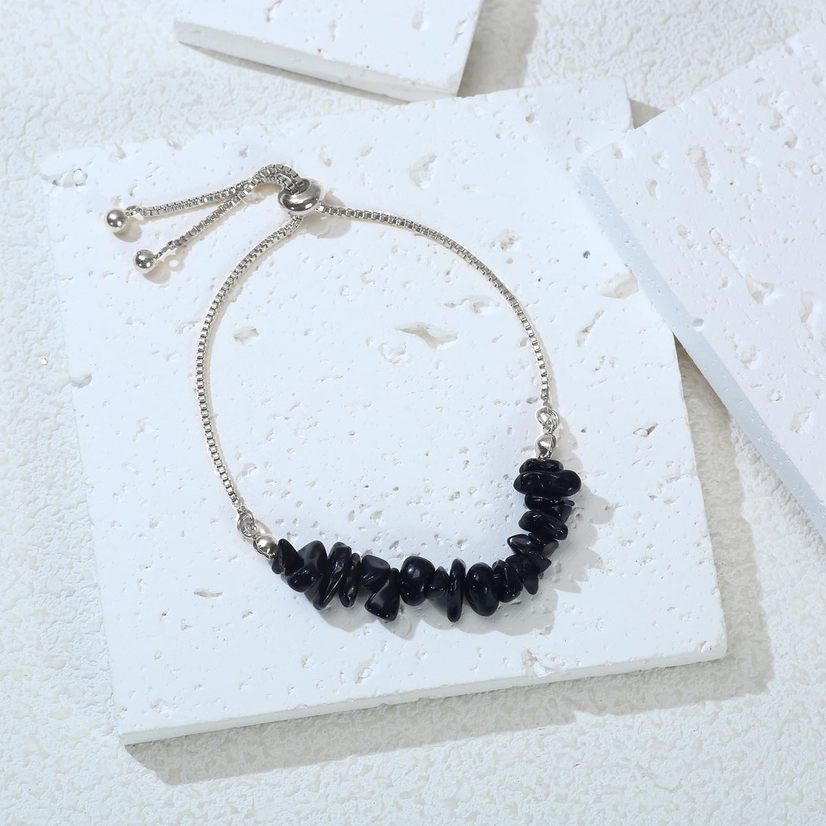 Natural Black Tourmaline Bracelet - Authentic Black Tourmaline Link Chain, Stone Bracelet Healing Protection Energy Chakra Yoga Crystal Jewelry Gift for Women (Style2)