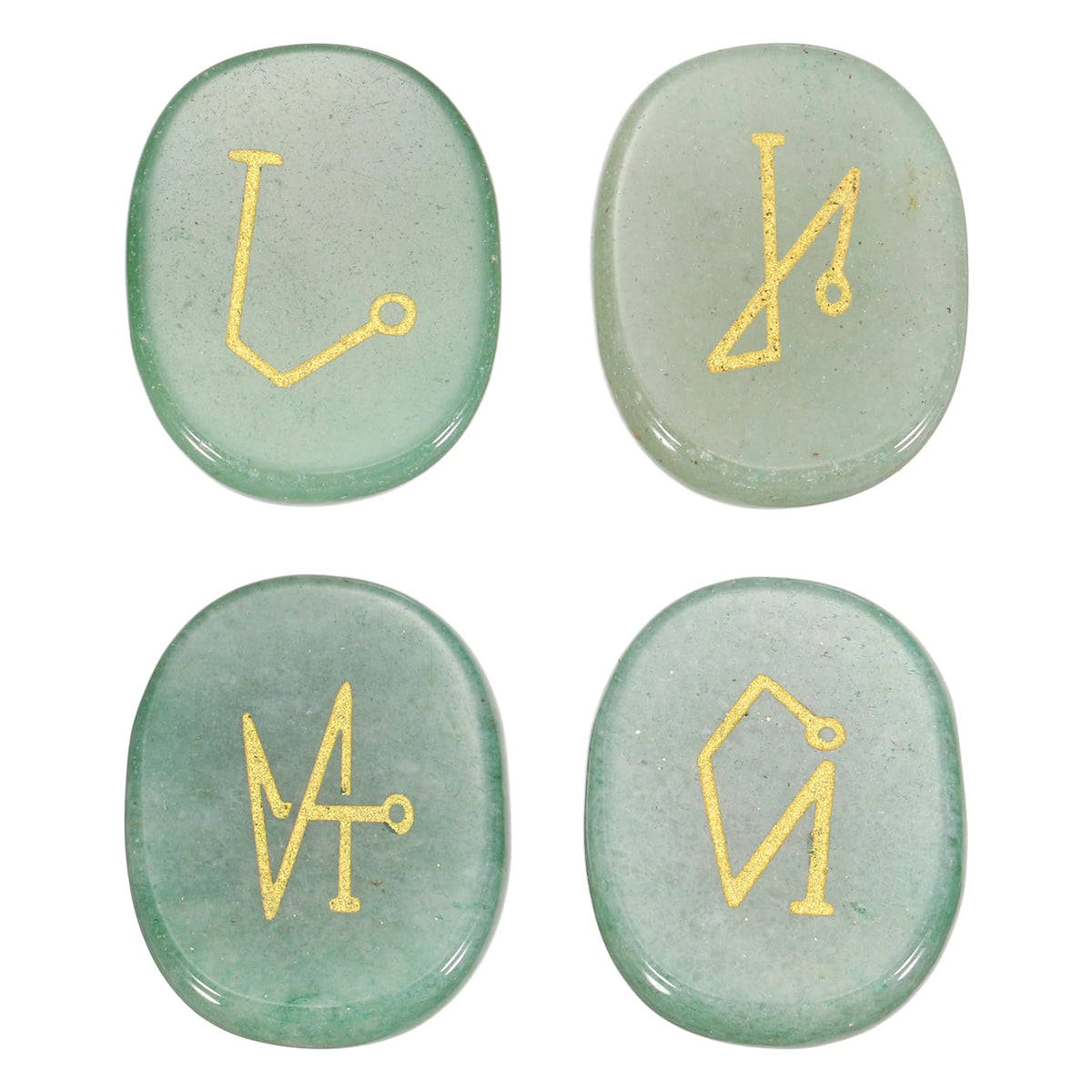 MECCANIXITY 4Pcs Engraved Chakra Stones with Reiki Symbols, Green Aventurine Reiki Healing Crystal Gemstone 7 Chakra Crystal Stones Tumbled Palm Stone for Anxiety Relieve