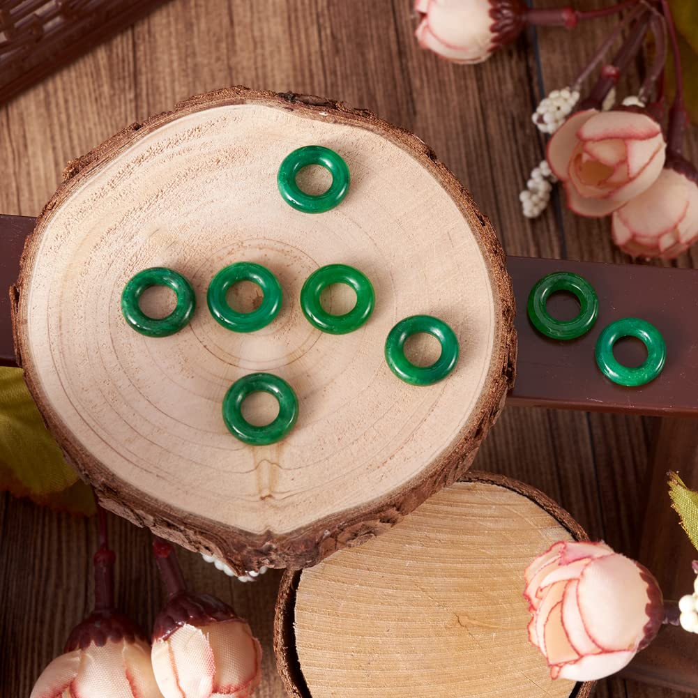 Fashewelry 10Pcs 12mm Natural Myanmar Jade Gemstone European Beads Polished Precious Stone Hollow Donut Charms Healing Chakra Birthstone Large Hole Loose Spacers for Jewelry Making 6mm Hole